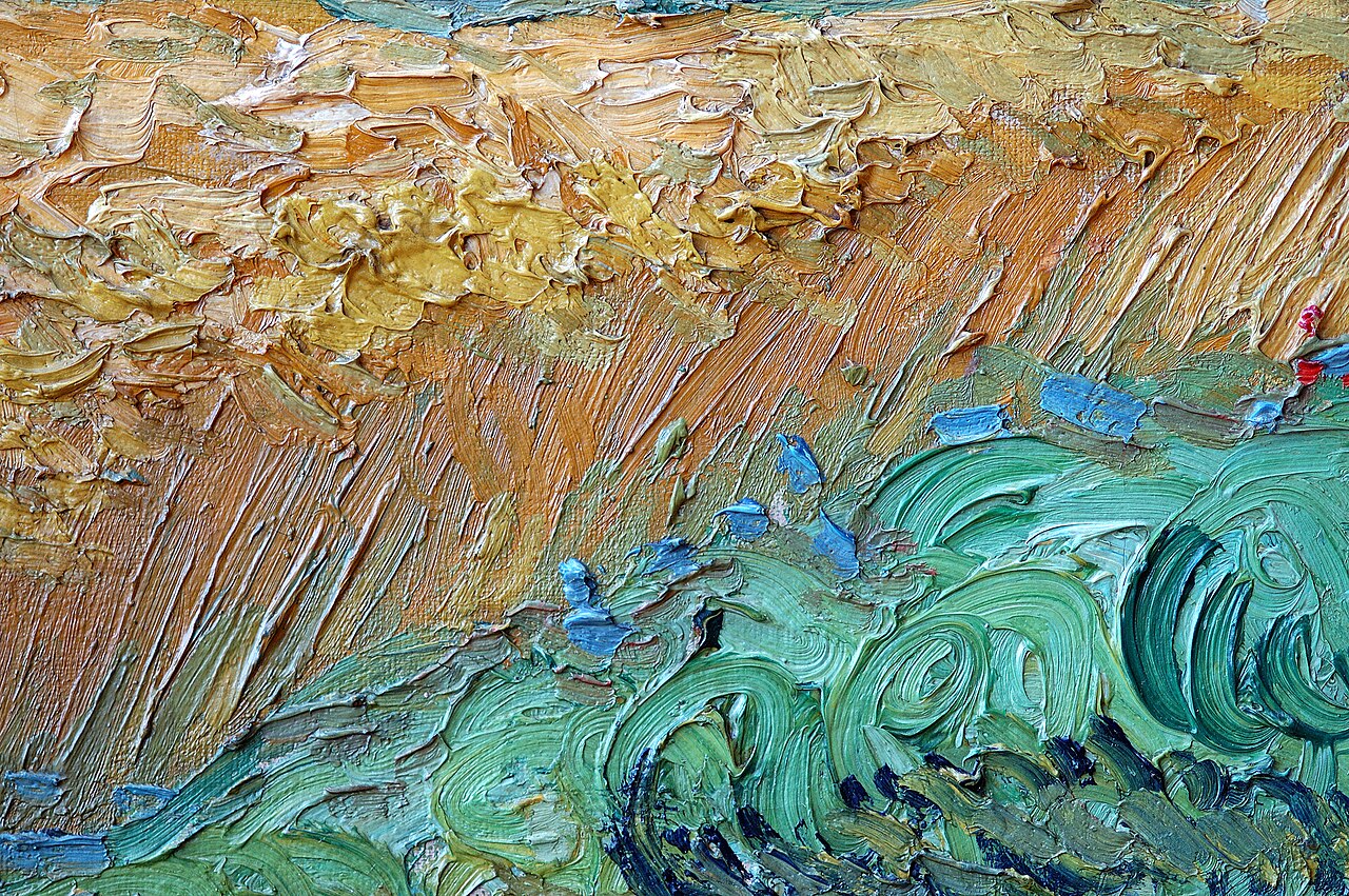 Upward twisting cypress brushwork detail